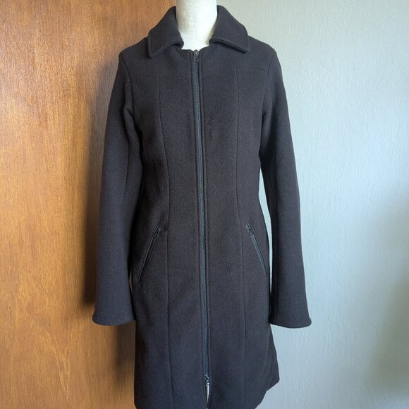 Ibex Wool Coat Peacoat Jacket Silk Long Brown Full Zip Small - Picture 3 of 13